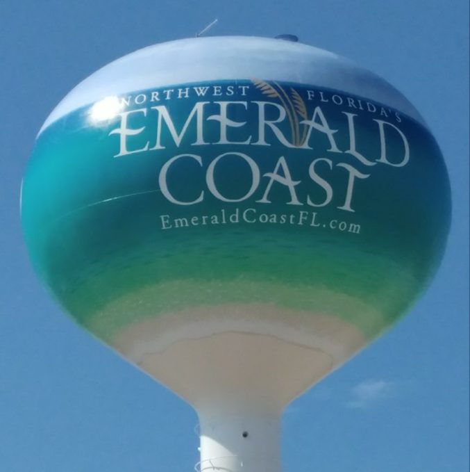 Stock image of the Emerald Coast Water Tower in Fort Walton Beach, FL