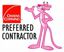 Ownes Corning Logo with Pink Panther illustration